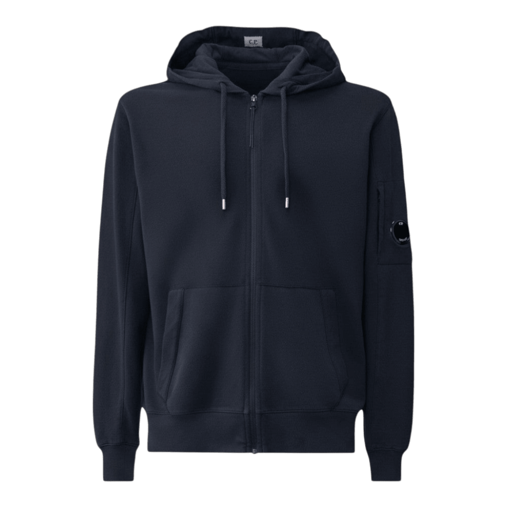 C.P. Company, Zip Hoodie aus leichtem Fleece, mit Lens-Detail, navy.