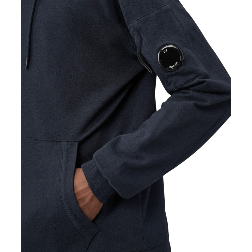 C.P. Company, Zip Hoodie aus leichtem Fleece, mit Lens-Detail, navy.