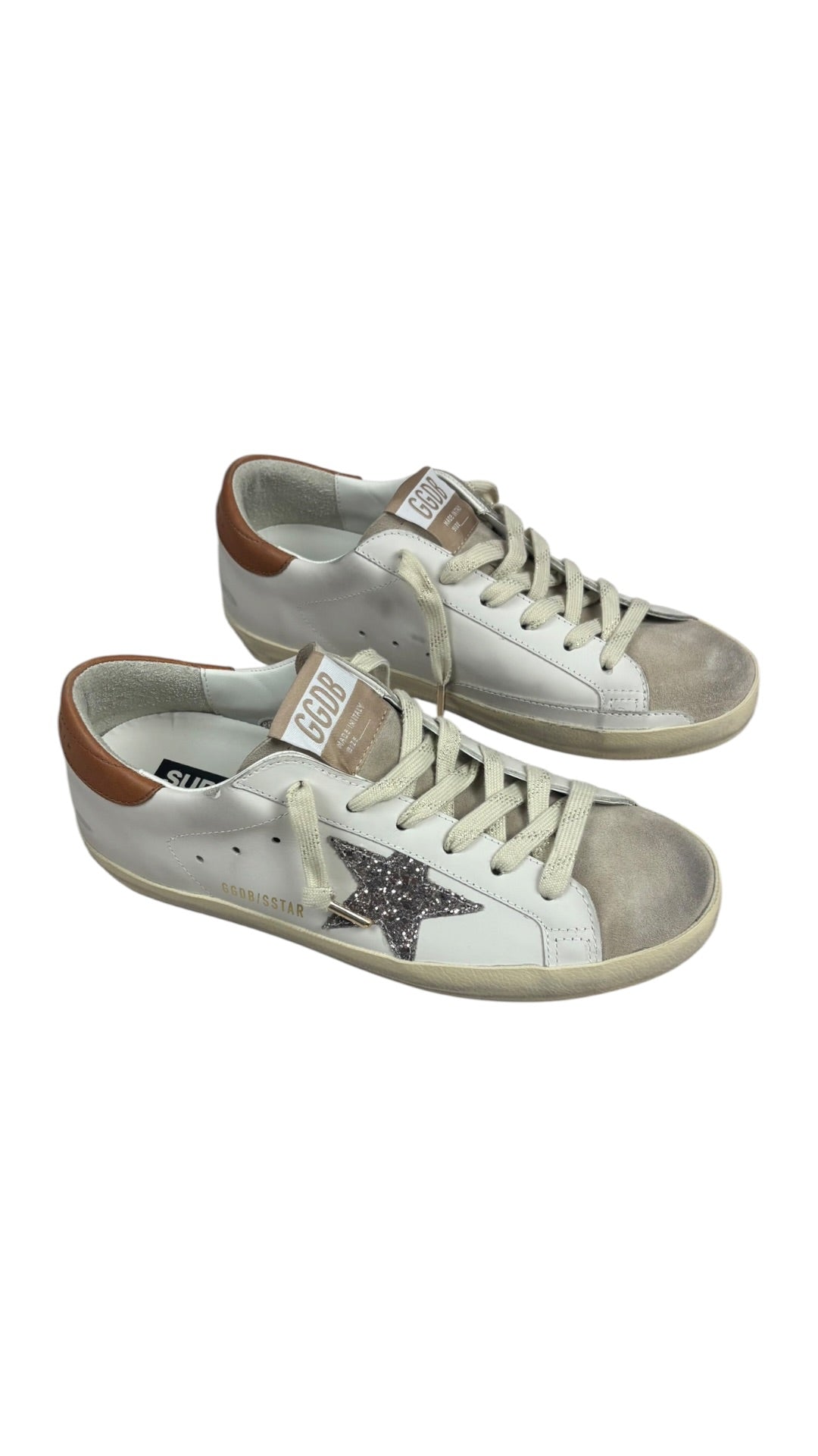 Sneakers Golden Goose Super-Star femme étoile pailletée blanc beige - Neuf