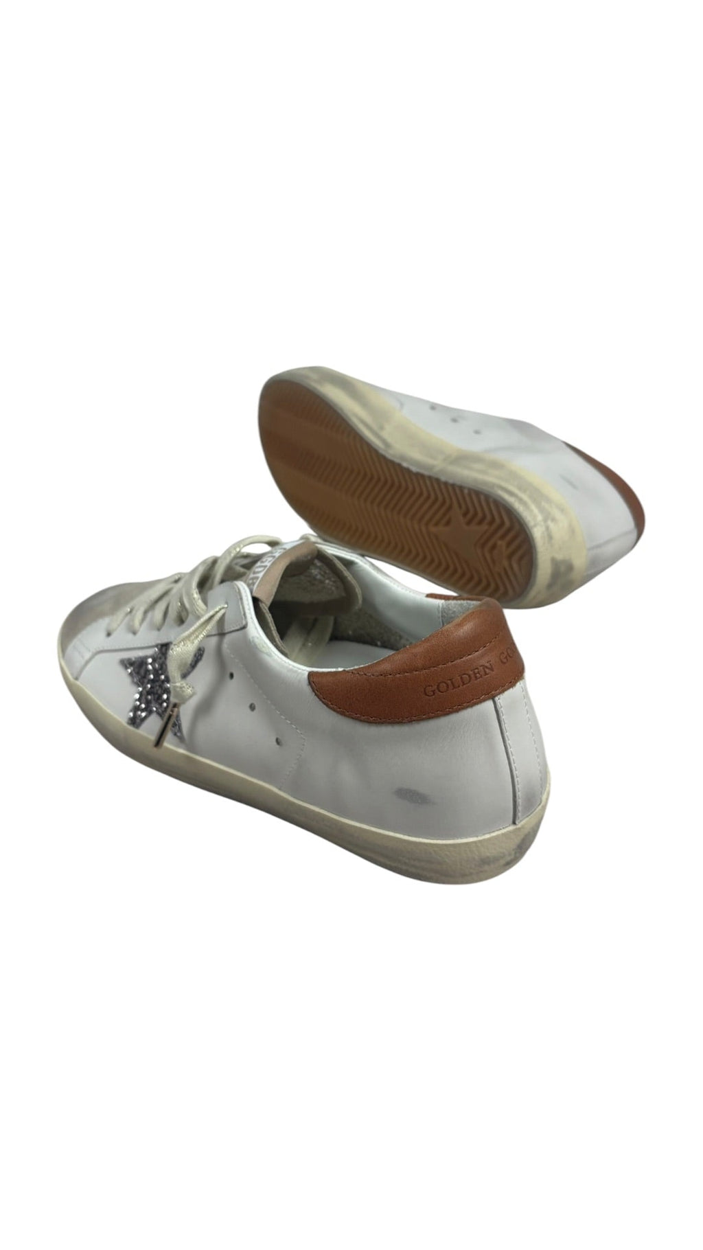 Sneakers Golden Goose Super-Star femme étoile pailletée blanc beige - Neuf
