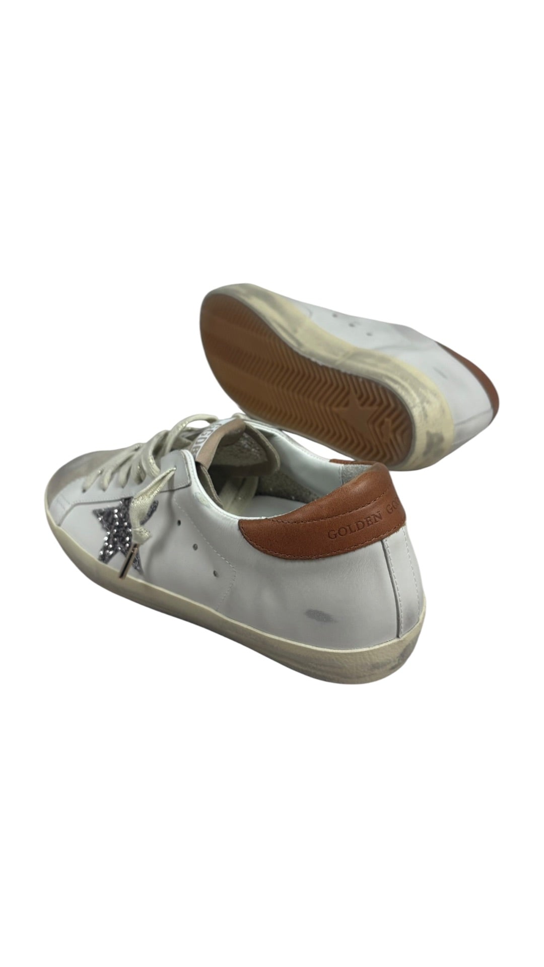 Sneakers Golden Goose Super-Star femme étoile pailletée blanc beige - Neuf