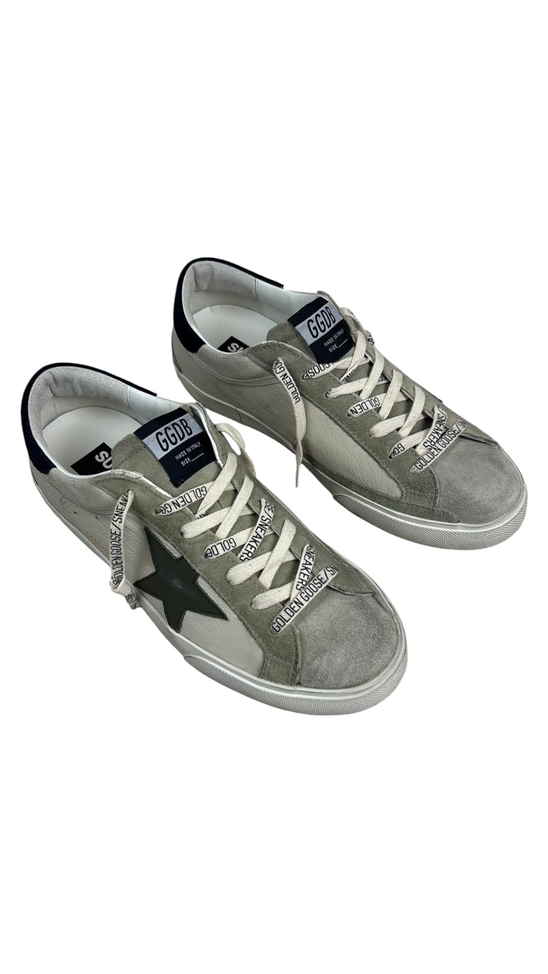 Sneakers Golden Goose Super-Star nappa et daim crème gris olive - Neuf