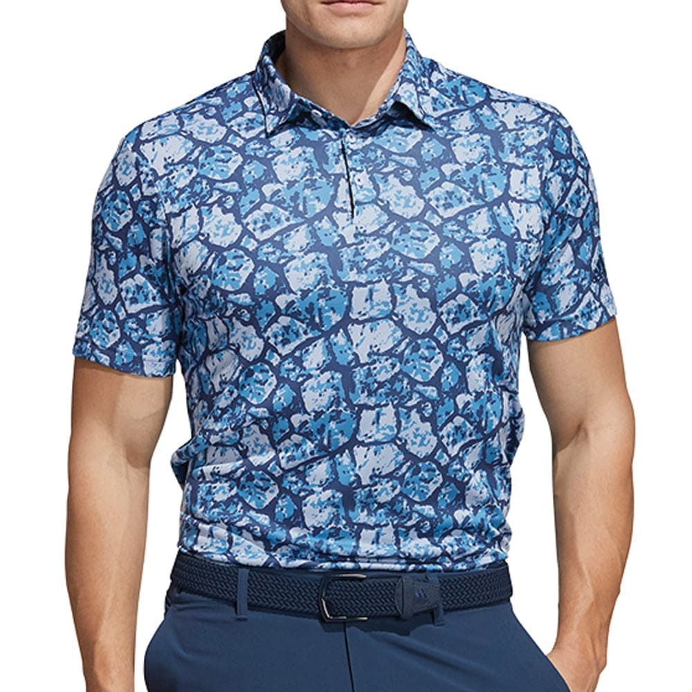 adidas Cobblestone Print Polo Shirt - Sonic Aqua/Violet Tone/Crew Navy