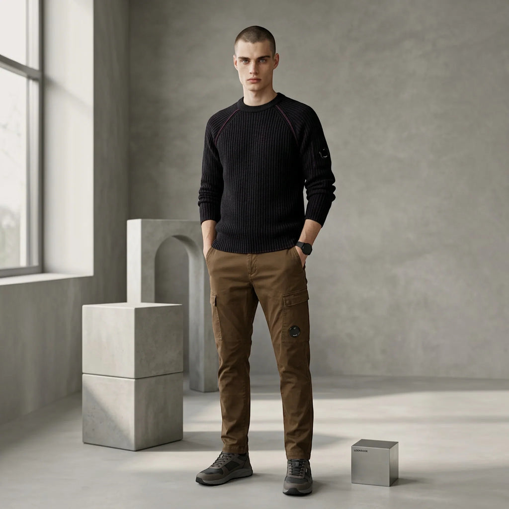 C.P. Company, Wool Fleece Knit Bi-Color Pullover