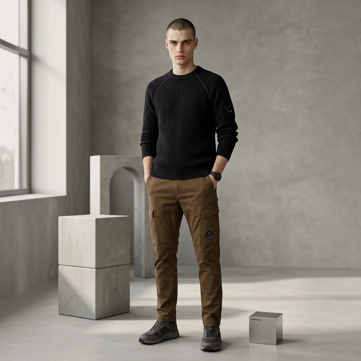 C.P. Company, Wool Fleece Knit Bi-Color Pullover