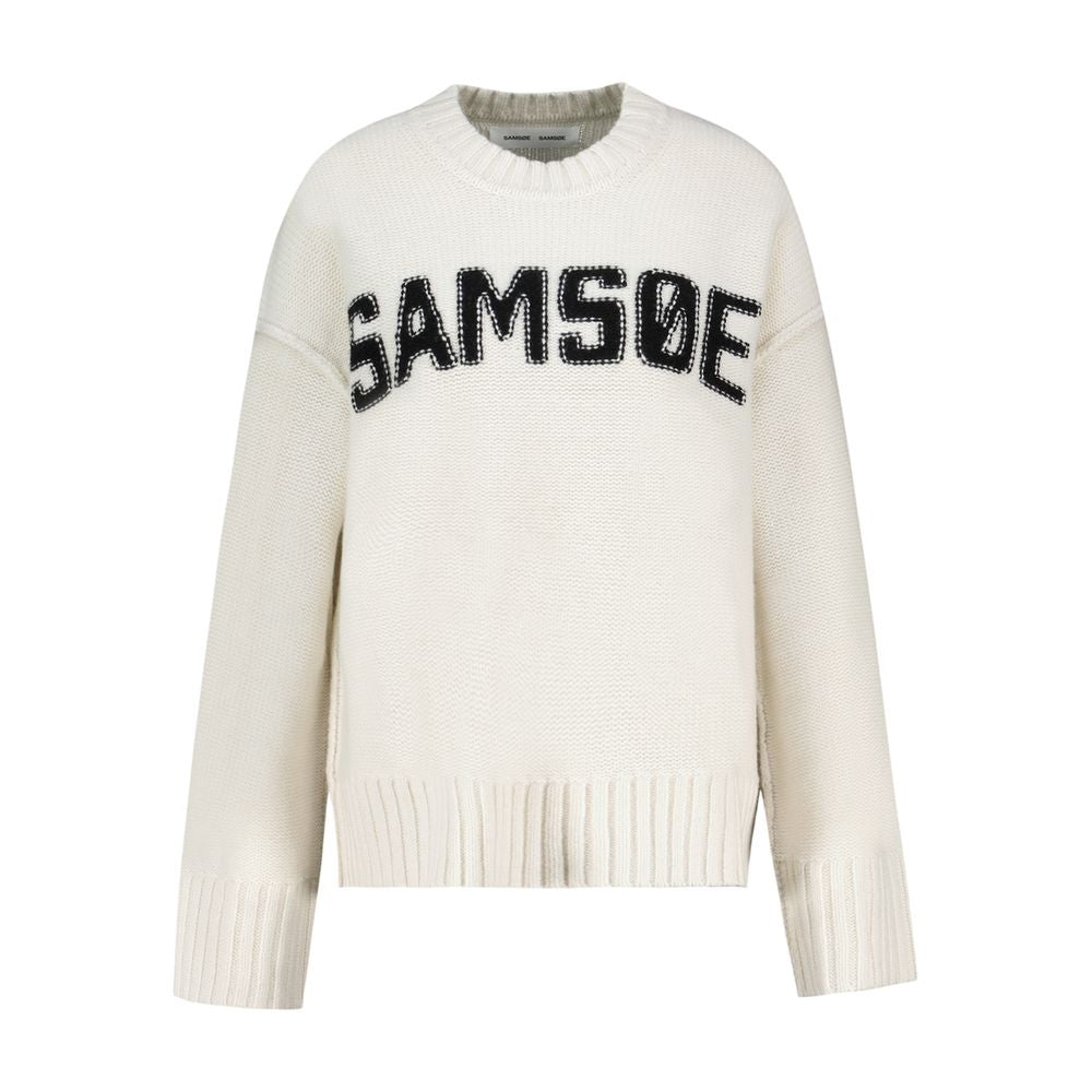 SamsøE SamsøE Logo-Intarsia Wool Sweater — White