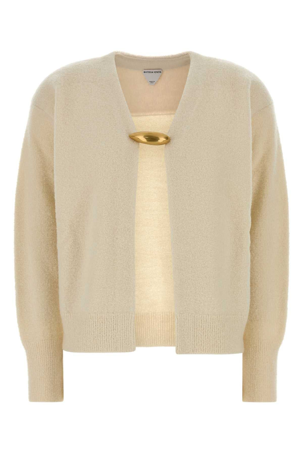 Bottega Veneta Gold-Clasp Cardigan — Beige