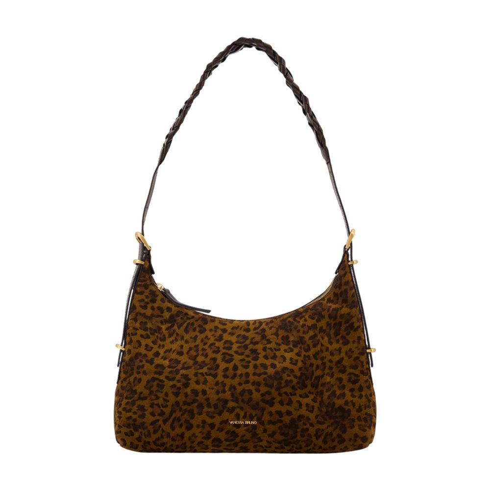 Vanessa Bruno Leopard-Print Leather Shoulder Bag — Brown