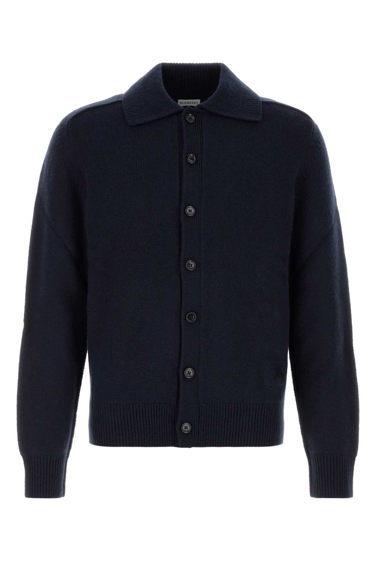 Burberry Cashmere Button-Front Cardigan — Navy