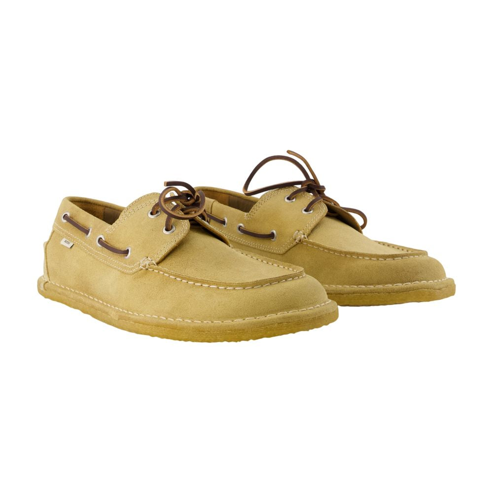 AMI Paris Suede Leather Boat Shoe — Beige