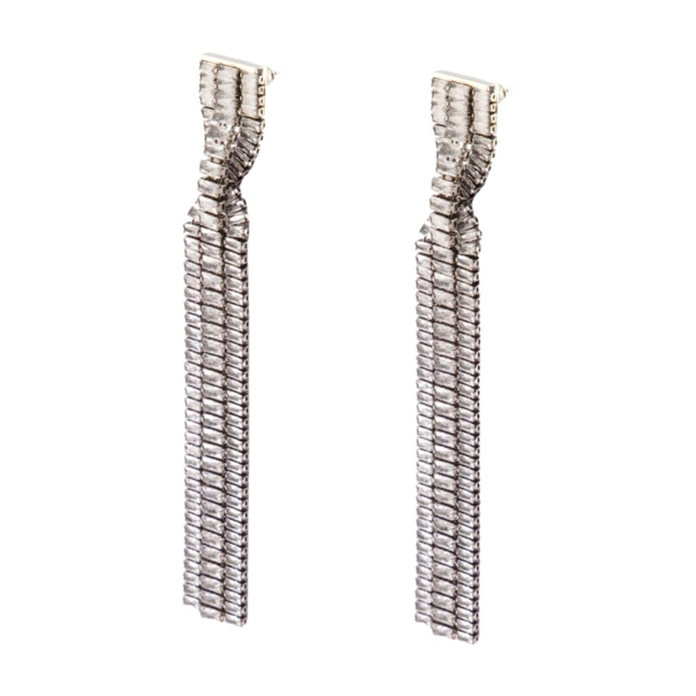 Isabel Marant Long Baguette-Cut Crystal Earrings — Silver