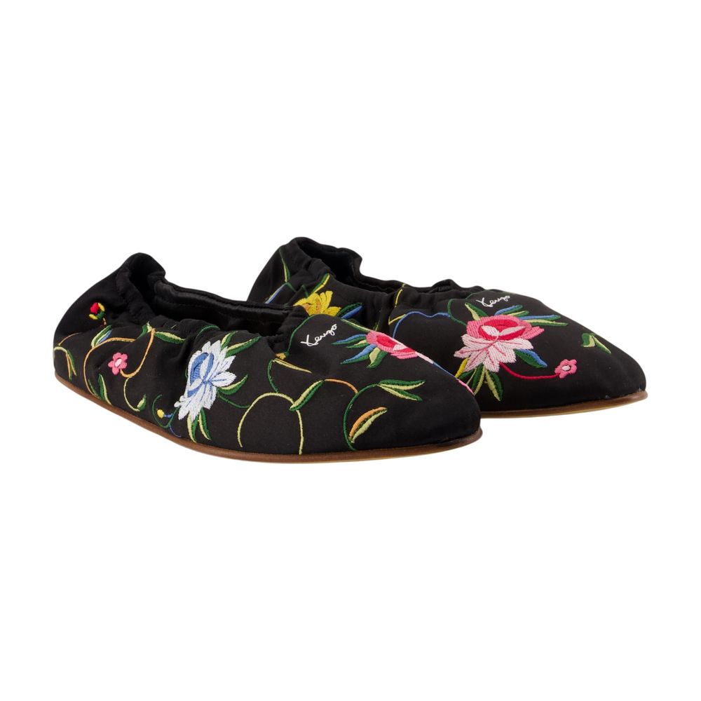 Kenzo Embroidered Lambskin Ballet Flat — Black
