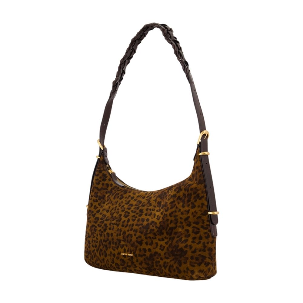 Vanessa Bruno Leopard-Print Leather Shoulder Bag — Brown