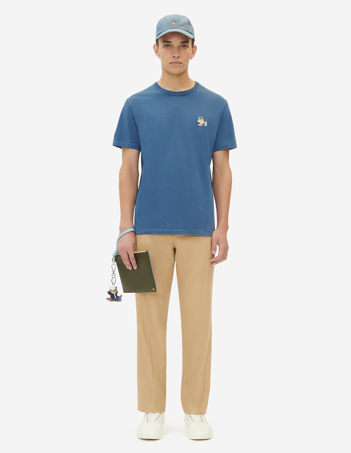 MAISON KITSUNÉ PROFILE FOX POUCH WITH STRAP KHAKI GREY