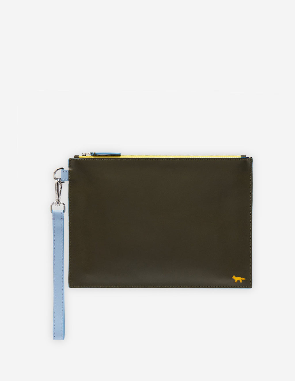MAISON KITSUNÉ PROFILE FOX POUCH WITH STRAP KHAKI GREY