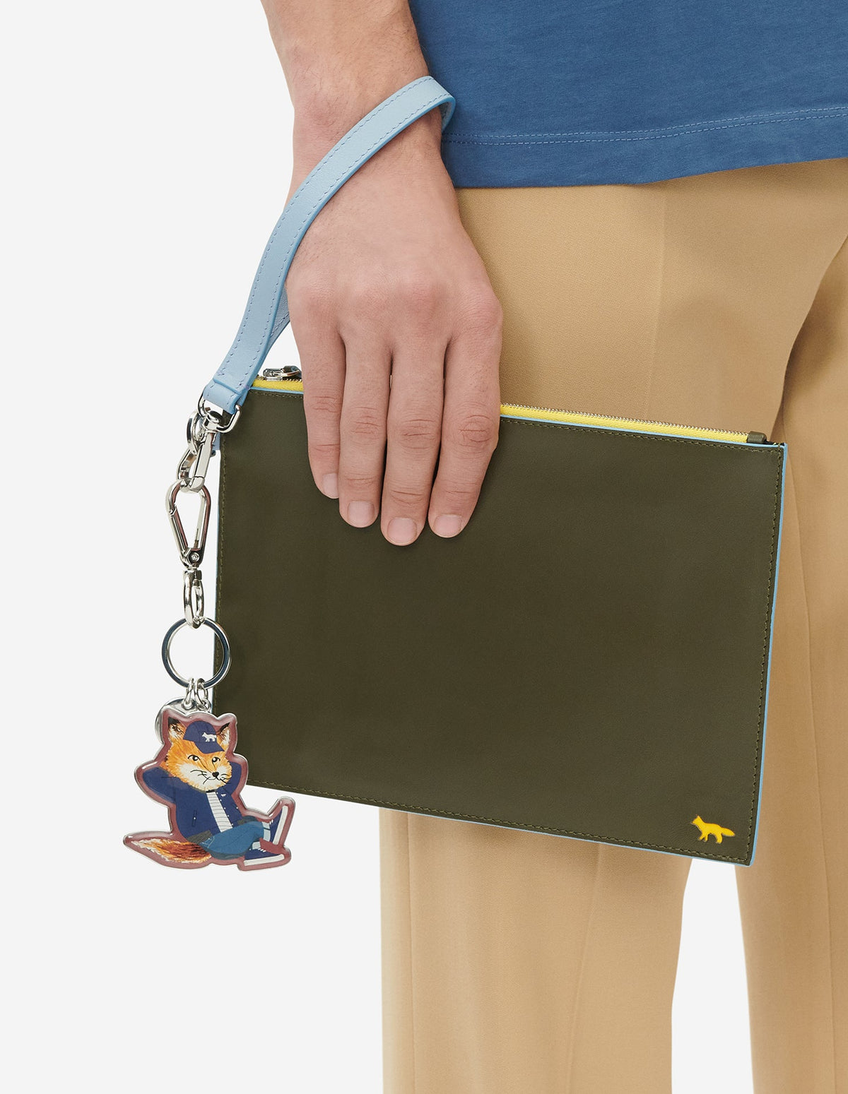 MAISON KITSUNÉ PROFILE FOX POUCH WITH STRAP KHAKI GREY