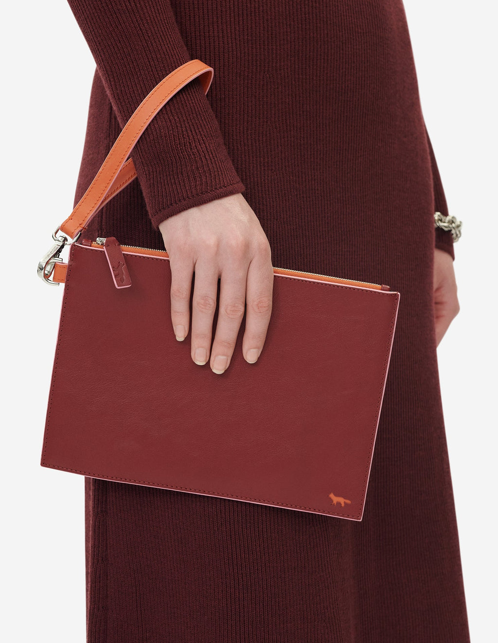 MAISON KITSUNÉ PROFILE FOX POUCH WITH STRAP WINE LEES