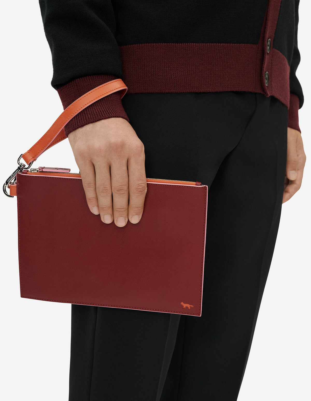 MAISON KITSUNÉ PROFILE FOX POUCH WITH STRAP WINE LEES