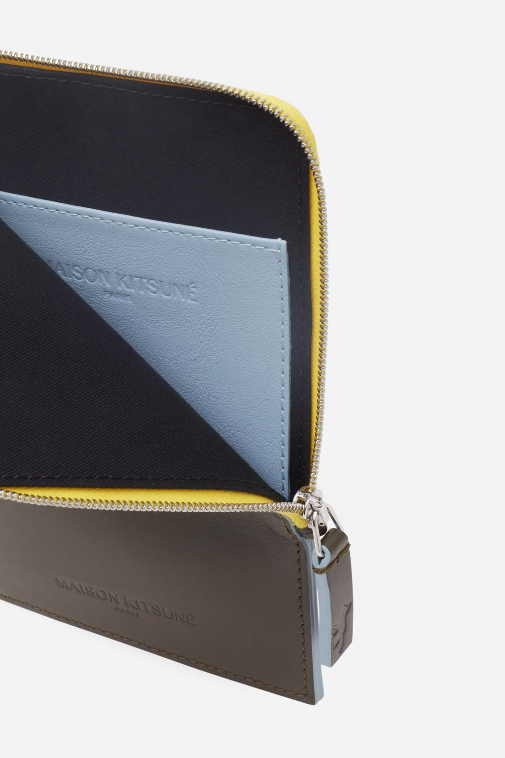 MAISON KITSUNÉ <br>MULTI-POUCHES WITH STRAP KHAKI GREY