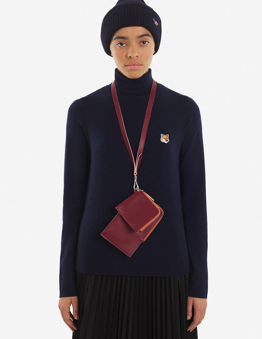 MAISON KITSUNÉ <br>MULTI-POUCHES WITH STRAP WINE LEES