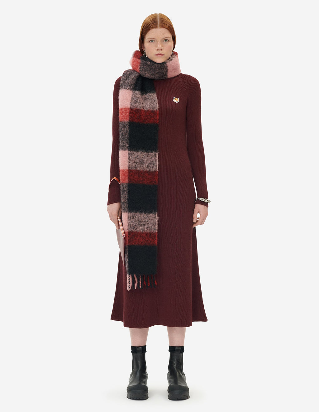 MAISON KITSUNÉ PROFILE FOX POUCH WITH STRAP WINE LEES